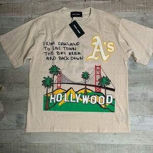 Oakland A's Beige Graphic Tee with Bridge and Palm Design
